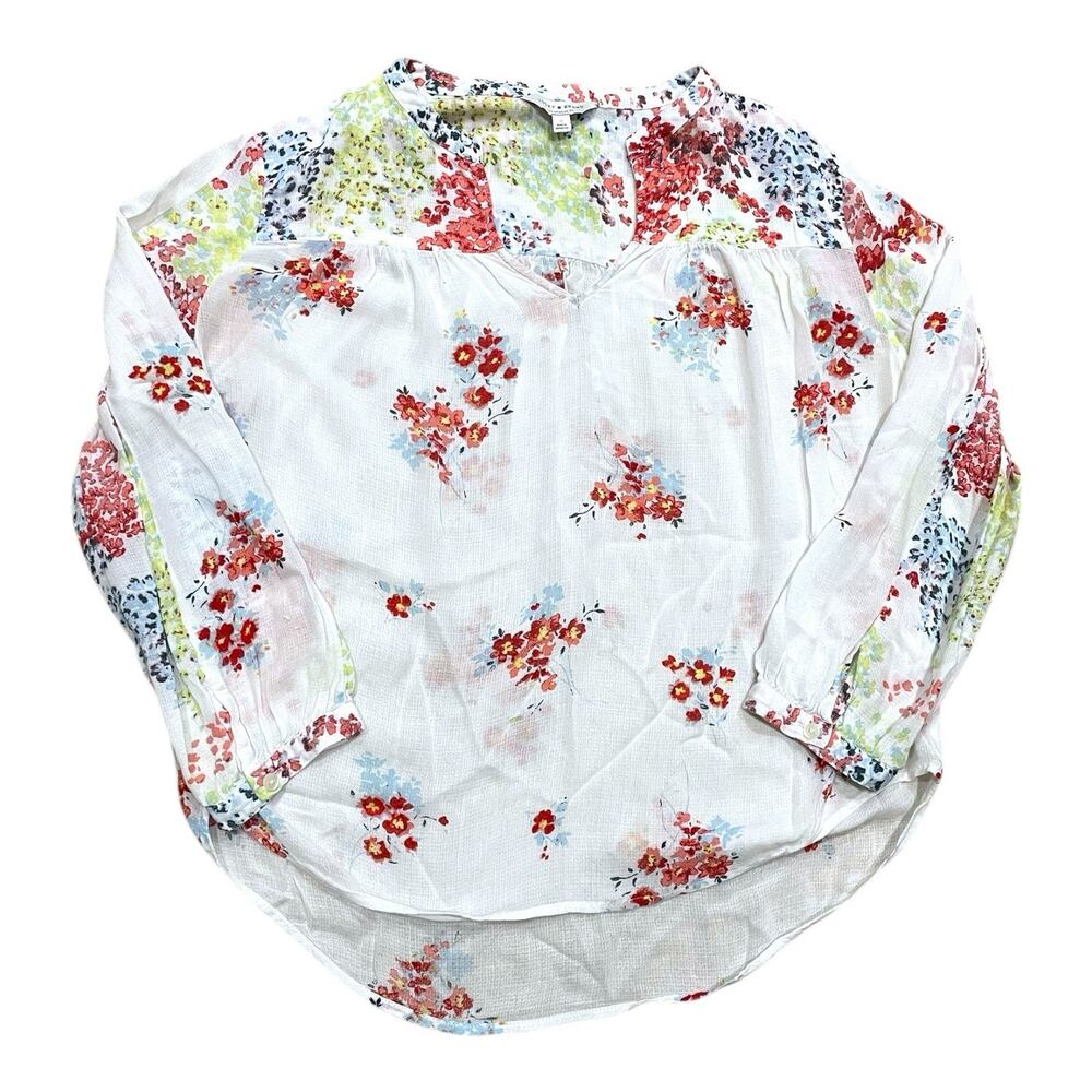 Lucky Brand Peasant Top Size S Small Colorful Floral Shirt Boho Romantic Cottage